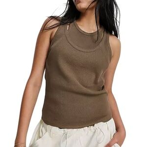TOPSHOP Cotton Top Shirt Double Layer Design Ribbed Tank over Faux Halter NWOT